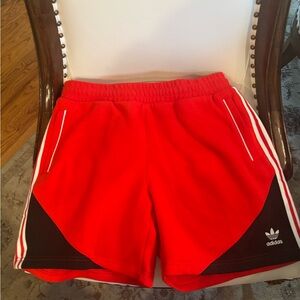 Adidas Red and Black Fleece Men’s Adi    Color Shorts